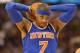 Mar 22, 2013; Toronto, ON, Canada; New York Knicks forward Carmelo Anthony (7) looks for a play against the Toronto Raptors at the Air Canada Centre. The Knicks beat the Raptors 99-94. Mandatory Credit: Tom Szczerbowski-USA TODAY Sports