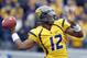MORGANTOWN, WV - NOVEMBER 03: Geno Smith #12 of the West Virginia Mountaineers drops back to pass against the TCU Horned Frogs during the game on November 3, 2012 at Mountaineer Field in Morgantown, West Virginia. (Photo by Justin K. Aller/Getty Images)