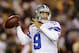 LANDOVER, MD - DECEMBER 30: Tony Romo #9 of the Dallas Cowboys drops back to pass during their game against the Washington Redskins at FedExField on December 30, 2012 in Landover, Maryland. (Photo by Rob Carr/Getty Images)