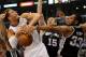 Feb 21, 2013; Los Angeles, CA, USA; San Antonio Spurs shooting guard Danny Green (4) and center Boris Diaw (33) guard Los Angeles Clippers power forward Blake Griffin (32) in the first half of the game a at the Staples Center. Mandatory Credit: Jayne Kamin-Oncea-USA TODAY Sports