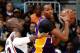 ATLANTA, GA - MARCH 13: Dwight Howard #12 of the Los Angeles Lakers controls the ball against Johan Petro #10 of the Atlanta Hawks at Philips Arena on March 13, 2013 in Atlanta, Georgia. NOTE TO USER: User expressly acknowledges and agrees that, by downloading and or using this photograph, User is consenting to the terms and conditions of the Getty Images License Agreement. (Photo by Kevin C. Cox/Getty Images)