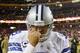 LANDOVER, MD - DECEMBER 30: Quarterback Tony Romo #9 of the Dallas Cowboys walks off the field following the Cowboys 28-18 loss to the Washington Redskins at FedExField on December 30, 2012 in Landover, Maryland. (Photo by Rob Carr/Getty Images)
