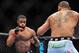Feb 2, 2013; Las Vegas, NV, USA; Tyron Woodley (left) and Jay Hieron (right) during UFC 156 at the Mandalay Bay Events Center. Mandatory Credit: Gary A. Vasquez-USA TODAY Sports