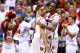 INDIANAPOLIS, IN - MARCH 29: (L-R) Russ Smith #2 and Kevin Ware #5 of the Louisville Cardinals celebrate after they won 77-69 against the Oregon Ducks during the Midwest Region Semifinal round of the 2013 NCAA Men's Basketball Tournament at Lucas Oil Stadium on March 29, 2013 in Indianapolis, Indiana. (Photo by Andy Lyons/Getty Images)