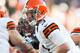 DENVER, CO - DECEMBER 23: Quarterback Brandon Weeden #3 of the Cleveland Browns hands off the ball against the Denver Broncos during a game at Sports Authority Field at Mile High on December 23, 2012 in Denver, Colorado. The Broncos defeated the Browns 34-12. (Photo by Dustin Bradford/Getty Images)