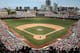 CHICAGO, IL - JULY 27: A field design of the number 10, honoring former Chicago Cub the late Ron Santo, is seen in center field as the Cubs take on the St. Louis Cardinals at Wrigley Field on July 27, 2012 in Chicago, Illinois. Santo was induced into the Hall of Fame last weekend. The Cardinals defeated the Cubs 9-6. (Photo by Jonathan Daniel/Getty Images)