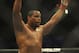 Jan 12, 2013; Oklahoma City, OK, USA; Daniel Comier (black shorts) celebrates after taking on Dion Staring (not shown) in their Strikeforce MMA Heavyweight bout at the Chesapeake Energy Arena. Mandatory Credit: Mark D. Smith-USA TODAY Sports