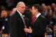 NEW YORK, NY - MARCH 16: (L-R) Head coach Jim Boeheim of the Syracuse Orange and head coach Rick Pitino of the Louisville Cardinals talk before coaching against each other during the final of the Big East Men's Basketball Tournament at Madison Square Garden on March 16, 2013 in New York City. (Photo by Elsa/Getty Images)