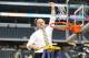 Mar 31, 2013; Arlington, TX, USA; Michigan Wolverines head coach John Beilein holds up the net after defeating the Florida Gators 79-59 to advance to the Final Four during the South regional final of the 2013 NCAA Tournament at Cowboys Stadium. Mandatory Credit: Kevin Jairaj-USA TODAY Sports