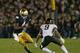 SOUTH BEND, IN - NOVEMBER 17: George Atkinson II #4 of the Notre Dame Fighting Irish moves against Kevin Johnson #9 of the Wake Forest Demon Deacons at Notre Dame Stadium on November 17, 2012 in South Bend, Indiana. Notre Dame defeated Wake Forest 38-0. (Photo by Jonathan Daniel/Getty Images)