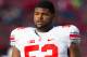Nov 17, 2012; Madison, WI, USA; Ohio State Buckeyes defensive lineman Johnathan Hankins (52) during warmups prior to the game against the Wisconsin Badgers at Camp Randall Stadium. Ohio State defeated Wisconsin 21-14 in overtime. Mandatory Credit: Jeff Hanisch-USA TODAY Sports