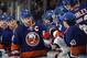 UNIONDALE, NY - MARCH 22: Mark Streit #2 of the New York Islanders celebrates his goal against the Pittsburgh Penguins at 7:46 of the first period at the Nassau Veterans Memorial Coliseum on March 22, 2013 in Uniondale, New York. (Photo by Bruce Bennett/Getty Images)