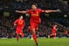 MANCHESTER, ENGLAND - FEBRUARY 03: Steven Gerrard of Liverpool celebrates scoring his team's second goal during the Barclays Premier League match between Manchester City and Liverpool at the Etihad Stadium on February 3, 2013 in Manchester, England. (Photo by Alex Livesey/Getty Images)