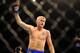 Dec 30, 2011; Las Vegas, NV, USA; UFC fighter Alexander Gustafsson celebrates against Vladimir Matyushenko (not pictured) during a light featherweight bout at UFC 141 at the MGM Grand Garden event center. Mandatory Credit: Mark J. Rebilas-USA TODAY Sports