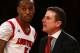 NEW YORK, NY - MARCH 16: Head coach Rick Pitino of the Louisville Cardinals talks with Kevin Ware #5 in the first half against the Syracuse Orange during the final of the Big East Men's Basketball Tournament at Madison Square Garden on March 16, 2013 in New York City. (Photo by Elsa/Getty Images)