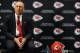 Jan 14, 2013; Kansas City, MO, USA; Kansas City Chiefs general manager John Dorsey speaks during the press conference announcing his hiring at the University of Kansas Hospital Training Complex. Mandatory Credit: Denny Medley-USA TODAY Sports
