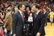 LOUISVILLE, KY - DECEMBER 19: Rick Pitino the head coach of the Louisville Cardinals and Richard Pitino the head coach of the Florida International Panthers meet before the game in the Billy Minardi Classic at KFC YUM! Center on December 19, 2012 in Louisville, Kentucky. (Photo by Andy Lyons/Getty Images)