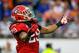 Oct 27, 2012; Jacksonville, FL, USA; Georgia Bulldogs linebacker Jarvis Jones (29) celebrates after a sack in the second half against the Florida Gators at EverBank Field. The Bulldogs won 17-9. Mandatory Credit: Daniel Shirey-USA TODAY Sports