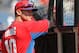 March 28, 2013; Clearwater, FL, USA; Philadelphia Phillies third baseman Michael Young (10) works out prior to the game against the Toronto Blue Jays at Bright House Networks Field. Mandatory Credit: Kim Klement-USA TODAY Sports
