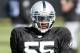 August 1, 2012; Napa, CA, USA; Oakland Raiders linebacker Rolando McClain (55) during training camp at the Napa Valley Marriott. Mandatory Credit: Ed Szczepanski-USA TODAY Sports