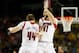 ATLANTA, GA - APRIL 06: Stephan Van Treese #44 and Luke Hancock #11 of the Louisville Cardinals celebrate after the Cardinals defeat the Wichita State Shockers 72-68 in the 2013 NCAA Men's Final Four Semifinal at the Georgia Dome on April 6, 2013 in Atlanta, Georgia. (Photo by Kevin C. Cox/Getty Images)