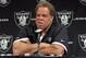 Apr 11, 2012; Alameda, CA, USA; Oakland Raiders general manager Reggie McKenzie at press conference at the Raiders practice facility. Mandatory Credit: Kirby Lee/Image of Sport-USA TODAY Sports
