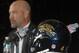 Jan 18, 2013; Jacksonville FL, USA; A Jacksonville Jaguars helmet sits on a table as new head coach Gus Bradley speaks at a press conference at EverBank Field. Mandatory Credit: Phil Sears-USA TODAY Sports