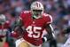 August 10, 2012; San Francisco, CA, USA; San Francisco 49ers running back Brandon Jacobs (45) carries the ball during the first quarter at Candlestick Park. Mandatory Credit: Kelley L Cox-USA TODAY Sports