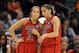 Apr 2, 2013; Oklahoma City, OK, USA; Louisville Cardinals guard Jude Schimmel (22) talks to guard Shoni Schimmel (23) during a break in action against the Tennessee Lady Volunteers in the second half during the finals of the Oklahoma City regional of the 2013 NCAA womens basketball tournament at Chesapeake Energy Arena. The Cardinals defeated the Lady Volunteers 86-78 Mandatory Credit: Mark D. Smith-USA TODAY Sports