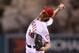 ANAHEIM, CA - SEPTEMBER 18: Jered Weaver #36 of the Los Angeles Angels of Anaheim pitches against the Texas Rangers in the first inning at Angel Stadium of Anaheim on September 18, 2012 in Anaheim, California. (Photo by Jeff Gross/Getty Images)