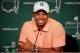 AUGUSTA, GA - APRIL 09: Tiger Woods of the United States talks to the media during a press conference prior to the start of the 2013 Masters Tournament at Augusta National Golf Club on April 9, 2013 in Augusta, Georgia. (Photo by David Cannon/Getty Images)