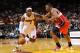 Jan 6, 2013; Miami, FL, USA; Miami Heat small forward LeBron James (6) drives to the basket as Washington Wizards shooting guard Garrett Temple (17) defends during the second half at American Airlines Arena. Mandatory Credit: Steve Mitchell-USA TODAY Sports