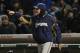 CHICAGO, IL- APRIL 9: Manager Ron Roenicke #10 of the Milwaukee Brewers calls to the bullpen to take starting pitcher Wily Peralta #60 out of the game during the seventh inning against the Chicago Cubs on April 9, 2012 at Wrigley Field in Chicago, Illinois. (Photo by Brian Kersey/Getty Images)