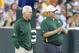 August 3, 2012; Green Bay, WI, USA; Green Bay Packers general manager Ted Thompson (left) talks with head coach Mike McCarthy prior to the family night scrimmage at Lambeau Field in Green Bay, WI. Mandatory Credit: Jeff Hanisch-USA TODAY Sports