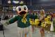 Jan 3, 2013; Glendale, AZ, USA; Oregon Ducks cheerleaders and mascot Puddles pose against the Kansas State Wildcats in the 2013 Fiesta Bowl at University of Phoenix Stadium. Oregon defeated Kansas State 35-17. Mandatory Credit: Kirby Lee/Image of Sport-USA TODAY Sports