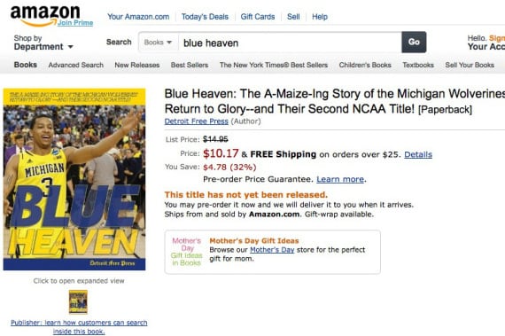 Amazon Selling Michigan National Title Book from Detroit Free Press