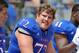 Apr 28, 2012; Lawrence, KS, USA; Kansas Jayhawks offensive lineman Tanner Hawkinson (72) on the sidelines in the first half of the Spring Game at Memorial Stadium. Mandatory Credit: John Rieger-USA TODAY Sports