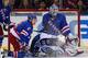 NEW YORK, NY - APRIL 01: Anton Stralman #6 and Henrik Lundqvist #30 of the New York Rangers defend the net against Kyle Wellwood #13 of the Winnipeg Jets at Madison Square Garden on April 1, 2013 in New York City. The Rangers defeated the Jets 4-2. (Photo by Bruce Bennett/Getty Images)