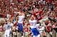 JACKSONVILLE, FL - OCTOBER 30: A.J. Green #8 of the Georgia Bulldogs attempts to catch a pass against Jelani Jenkins #43 and Matt Elam #22 of the Florida Gators during the game at EverBank Field on October 30, 2010 in Jacksonville, Florida. (Photo by Sam Greenwood/Getty Images)