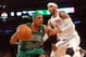 Mar 31, 2013; New York, NY, USA; Boston Celtics small forward Paul Pierce (34) drives against New York Knicks power forward Kenyon Martin (3) during the first half at Madison Square Garden. Mandatory Credit: Joe Camporeale-USA TODAY Sports