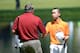 AUGUSTA, GA - APRIL 10: Tianlang Guan of China (R) shakes hands with Angel Cabrera of Argentina during the Par 3 Contest prior to the start of the 2013 Masters Tournament at Augusta National Golf Club on April 10, 2013 in Augusta, Georgia. (Photo by Harry How/Getty Images)