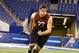 Feb 23, 2013; Indianapolis, IN, USA; Texas A&M Aggies offensive lineman Luke Joeckel does the shuttle dash during the NFL Combine at Lucas Oil Stadium. Mandatory Credit: Brian Spurlock-USA TODAY Sports