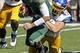Oct 1, 2011; Fort Collins, CO, USA; San Jose State Spartans defensive end Travis Johnson (43) sacks Colorado State Rams quarterback Pete Thomas (4) during the first quarter at Hughes Stadium. Mandatory Credit: Troy Babbitt-USA TODAY Sports