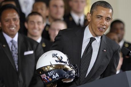Obama Presents Service Trophy to Navy Football