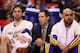 LOS ANGELES, CA - APRIL 07: (L-R) Pau Gasol #16, Steve Nash #10 and Robert Sacre #50 of the Los Angeles Lakers watch from the bench during the NBA game against the Los Angeles Clippers at Staples Center on April 7, 2013 in Los Angeles, California. The Clippers defeated the Lakers 109-95. NOTE TO USER: User expressly acknowledges and agrees that, by downloading and or using this photograph, User is consenting to the terms and conditions of the Getty Images License Agreement. (Photo by Christian Petersen/Getty Images)