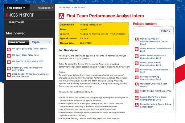Reading FC Advertise Job with No Pay, Unsociable Hours and No Expenses