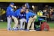 Apr 12, 2013; Kansas City, MO, USA; Toronto Blue Jays shortstop Jose Reyes (7) is helped off the field after an injury in the sixth inning against the Kansas City Royals at Kauffman Stadium. Mandatory Credit: John Rieger-USA TODAY Sports