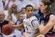 Feb. 28, 2013; Provo, UT, USA; Brigham Young Cougars forward Brandon Davies (0) looks to get around Gonzaga Bulldogs forward Kelly Olynyk (13) during the second half at the Marriott Center. Mandatory Credit: Douglas C. Pizac-USA Today Sports