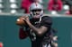 Apr 13, 2013; Cincinnati, OH, USA; Scarlet team quarterback Braxton Miller (5) warms up before the Ohio State Buckeyes spring game at Paul Brown Stadium. Mandatory Credit: Greg Bartram-USA TODAY Sports