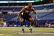 Feb 25, 2013; Indianapolis, IN, USA; Howard linebacker Keith Pough does a footwork drill during the NFL Combine at Lucas Oil Stadium. Mandatory Credit: Brian Spurlock-USA TODAY Sports